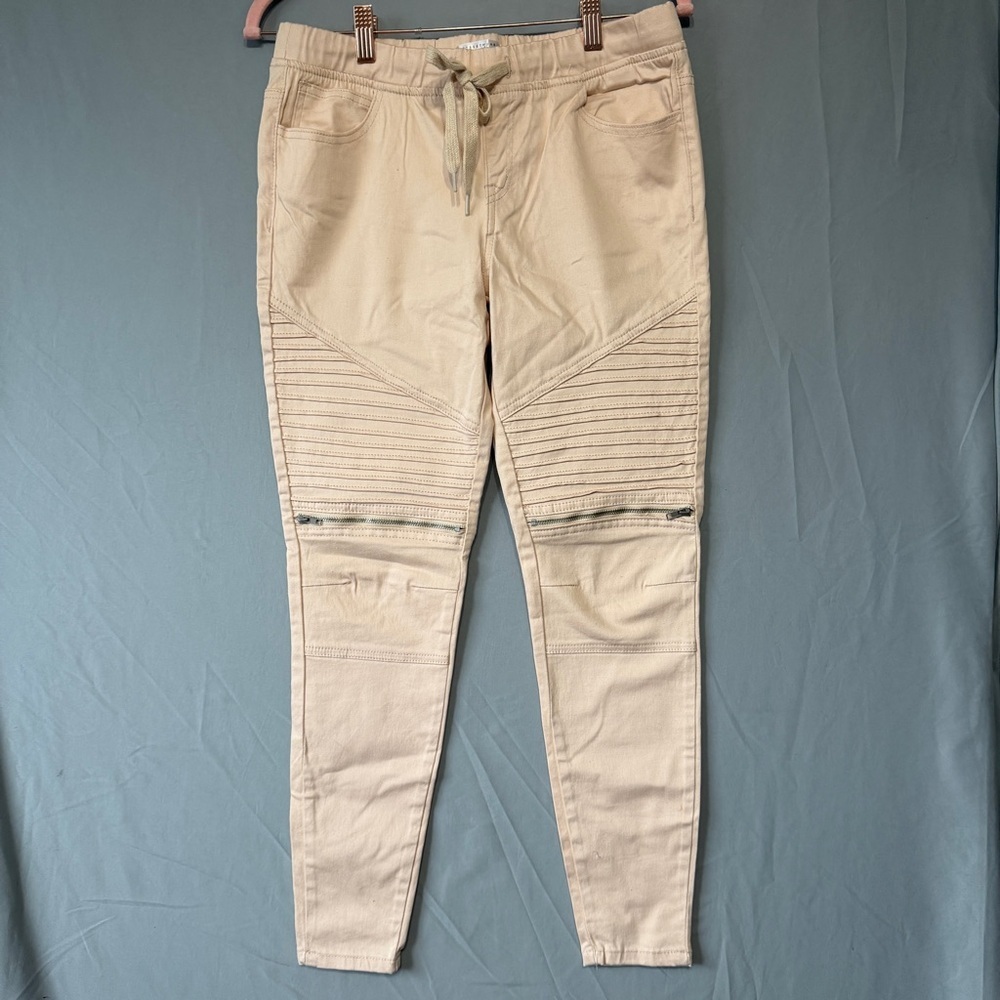 Streetwear Society Womens Skinny Pants Size M Tan Moto Zippers Mixed Media